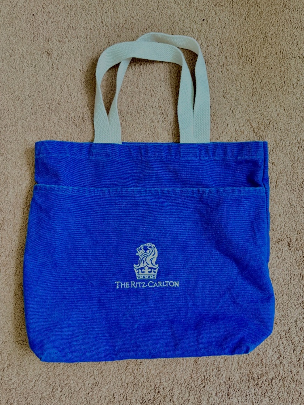 Vintage Ritz Carlton Tote Bag Blue Canvas Embroidered Logo Resort Coastal 90s